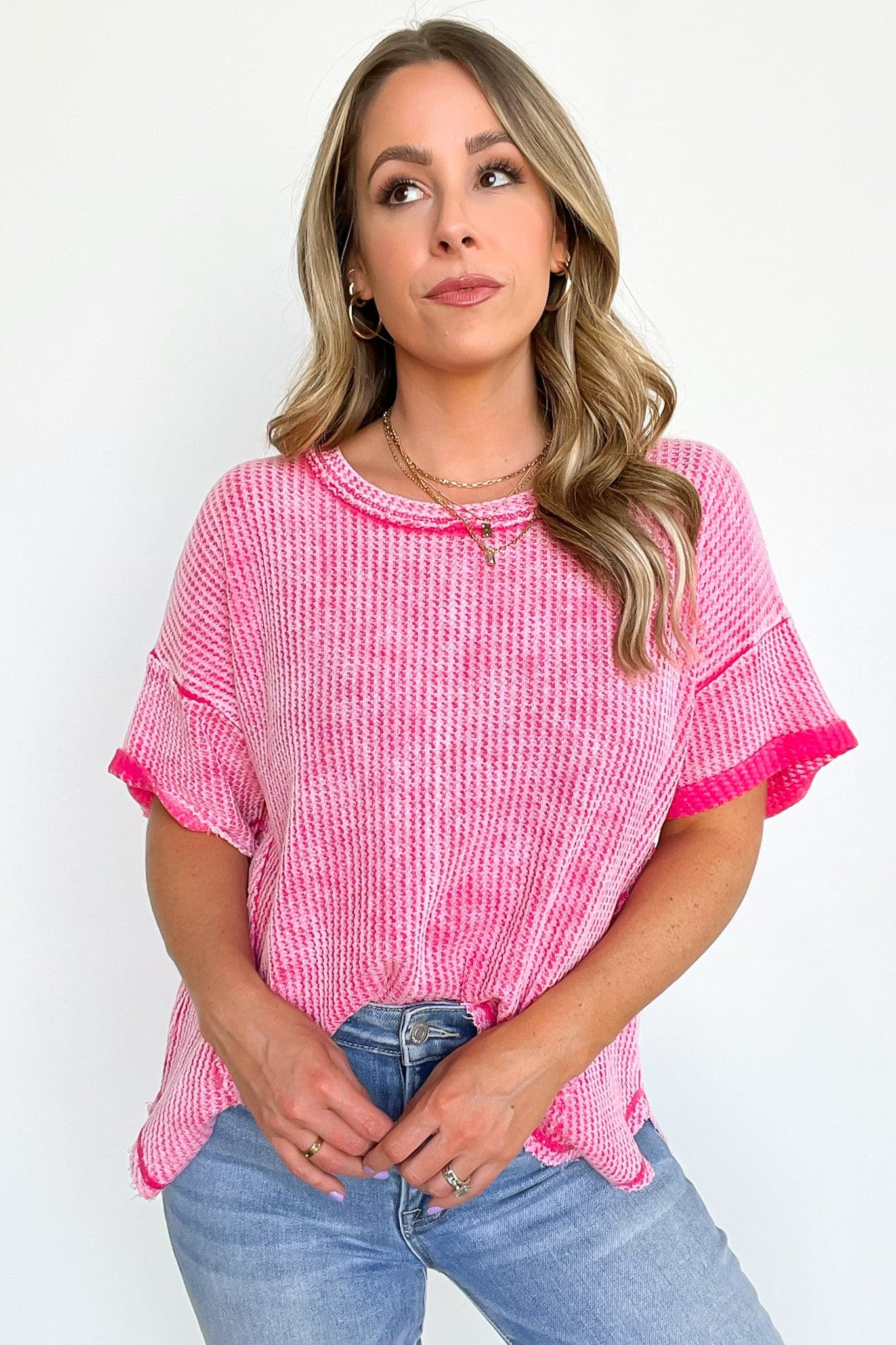  Eudorah Washed Waffle Knit Top - BACK IN STOCK - Madison and Mallory