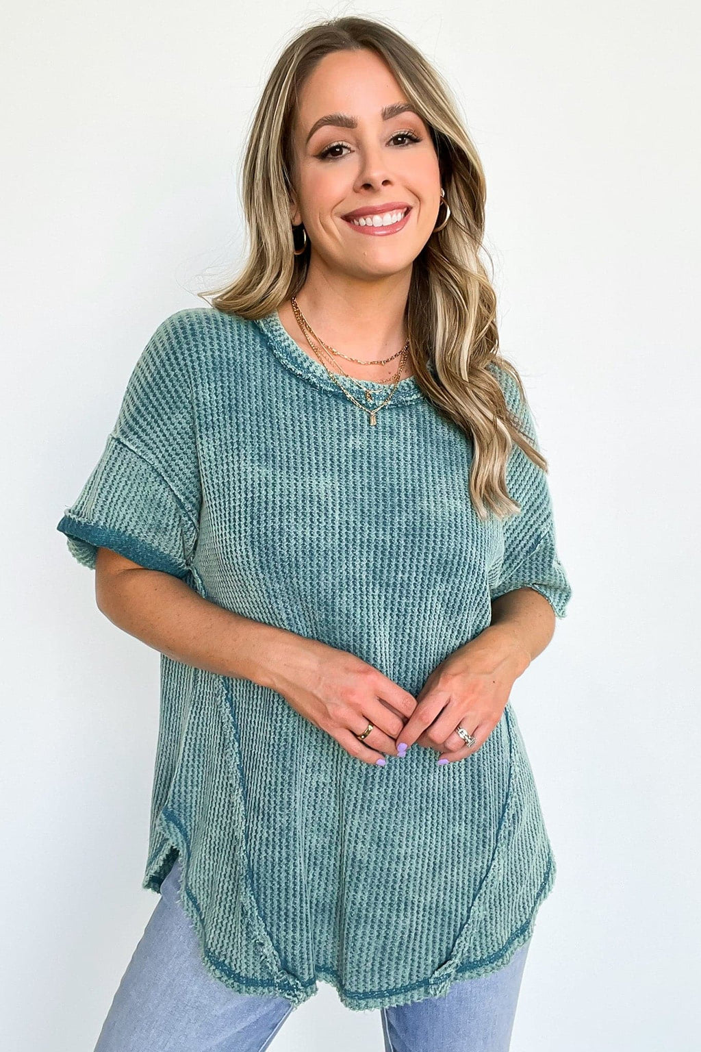  Eudorah Washed Waffle Knit Top - BACK IN STOCK - Madison and Mallory