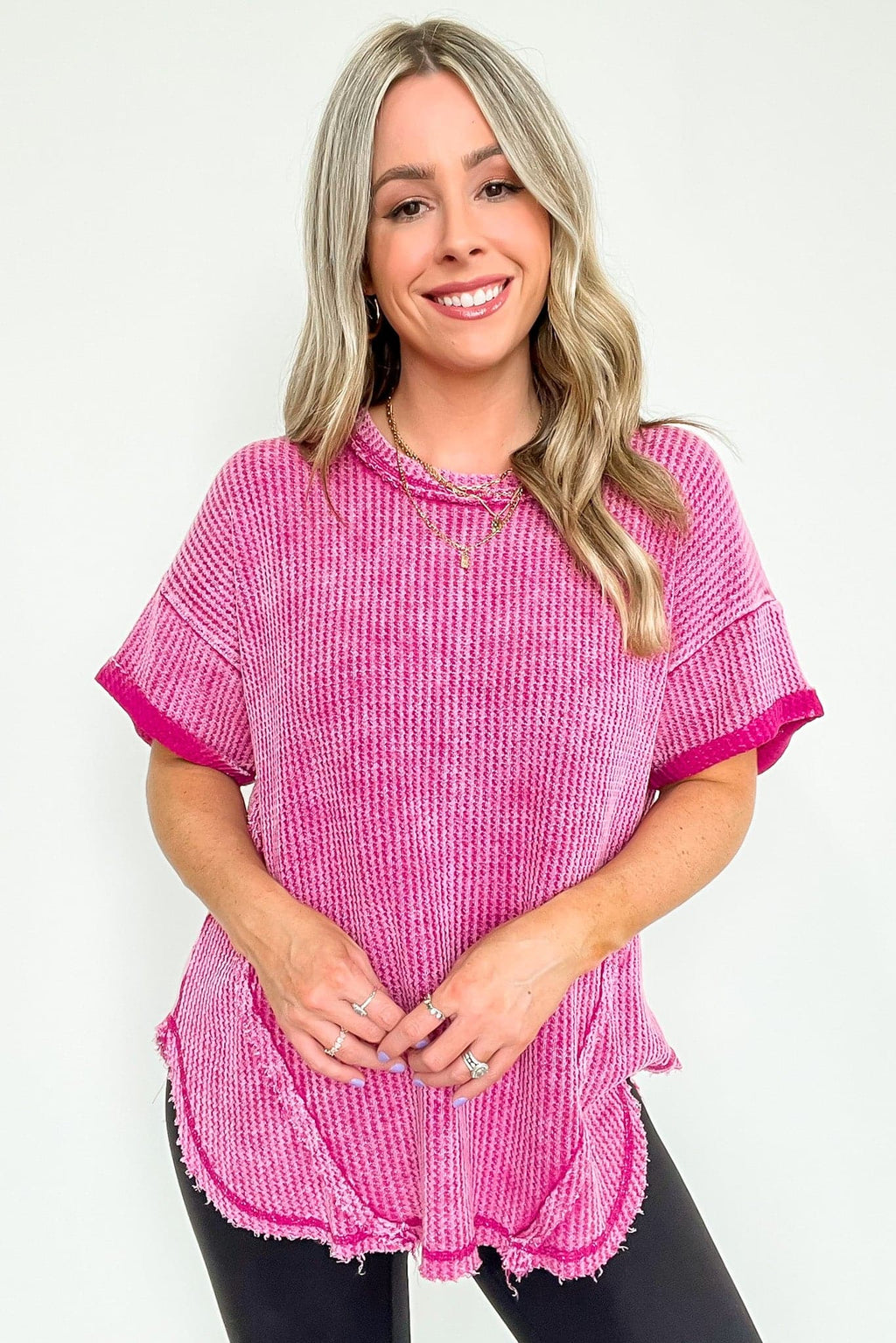 Ash Pink / SM Eudorah Washed Waffle Knit Top - Madison and Mallory