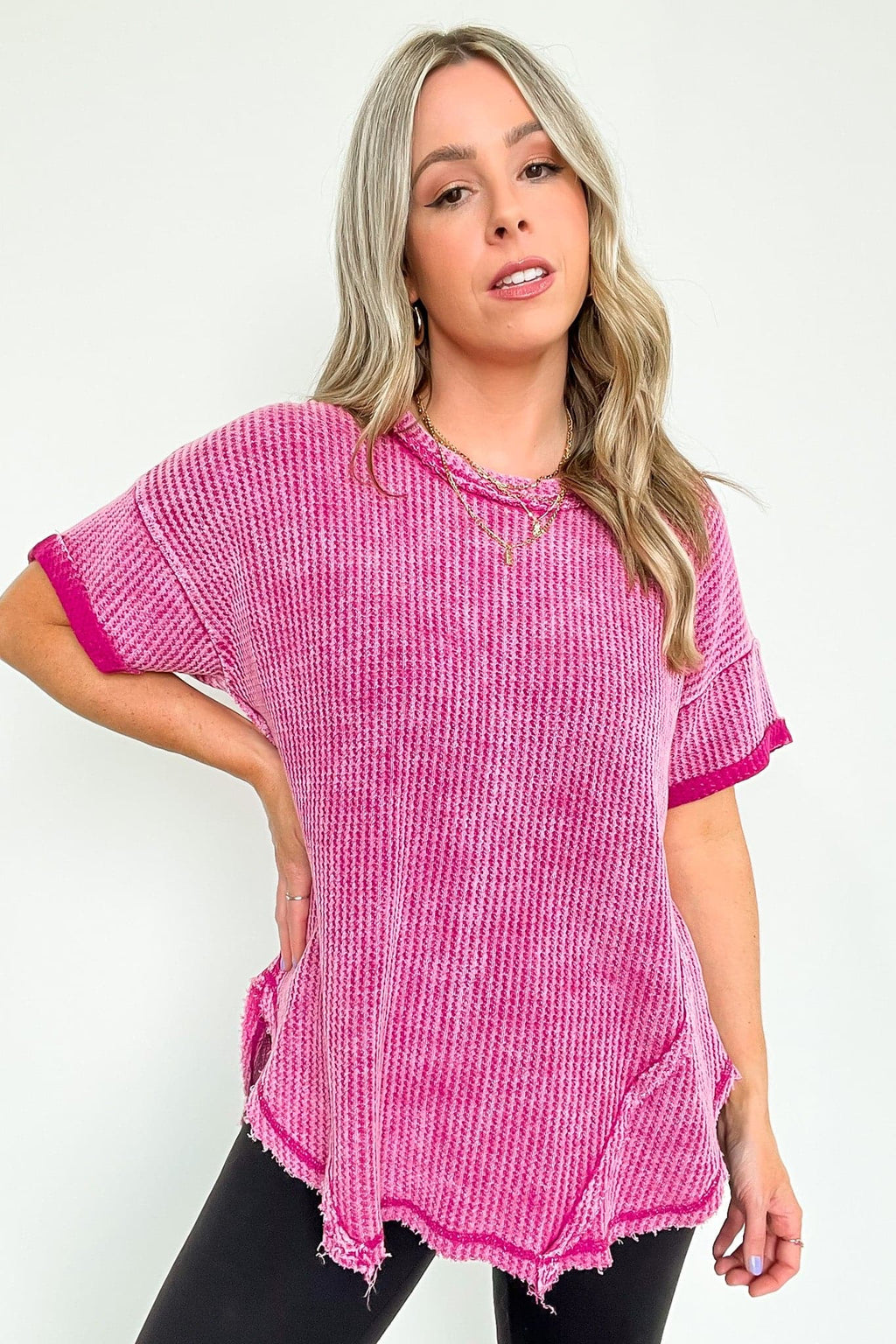  Eudorah Washed Waffle Knit Top - BACK IN STOCK - Madison and Mallory
