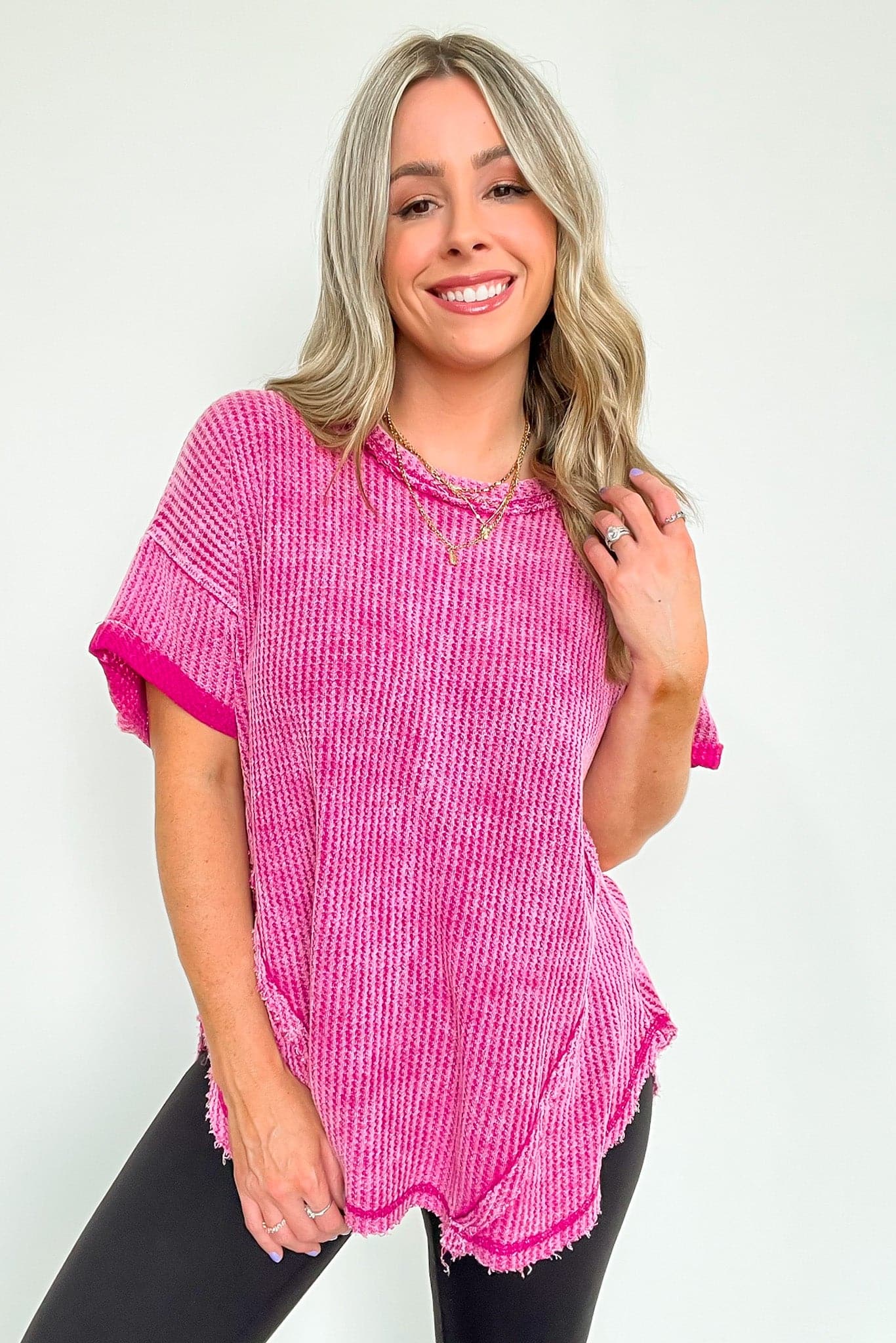  Eudorah Washed Waffle Knit Top - BACK IN STOCK - Madison and Mallory