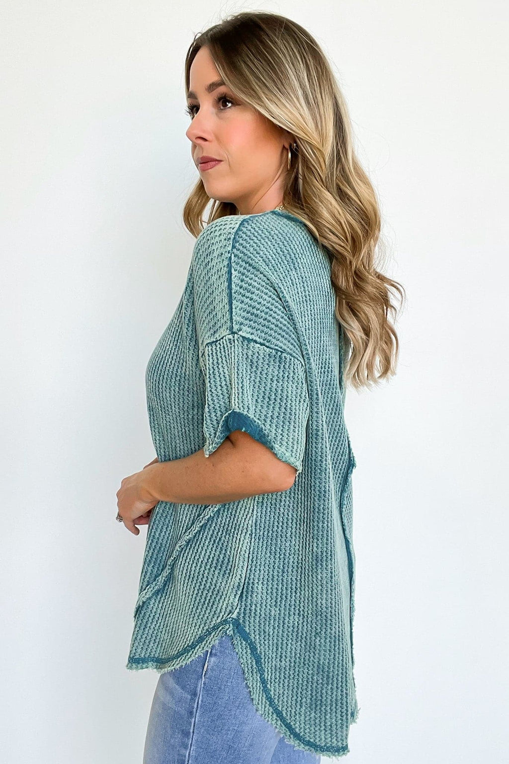  Eudorah Washed Waffle Knit Top - BACK IN STOCK - Madison and Mallory