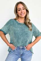  Eudorah Washed Waffle Knit Top - BACK IN STOCK - Madison and Mallory