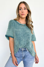  Eudorah Washed Waffle Knit Top - BACK IN STOCK - Madison and Mallory