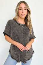  Eudorah Washed Waffle Knit Top - BACK IN STOCK - Madison and Mallory