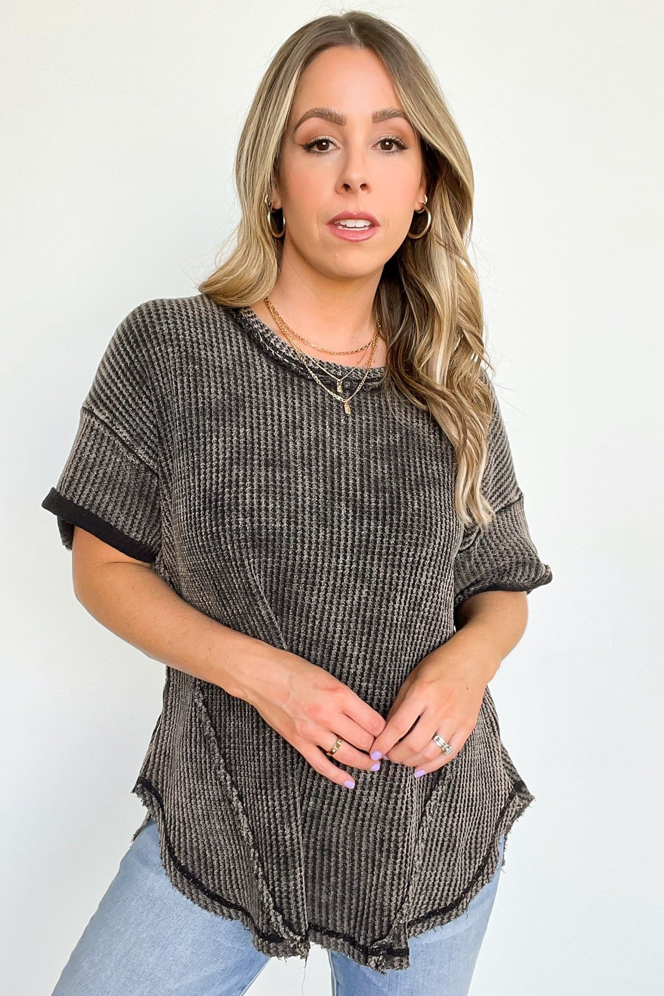  Eudorah Washed Waffle Knit Top - BACK IN STOCK - Madison and Mallory