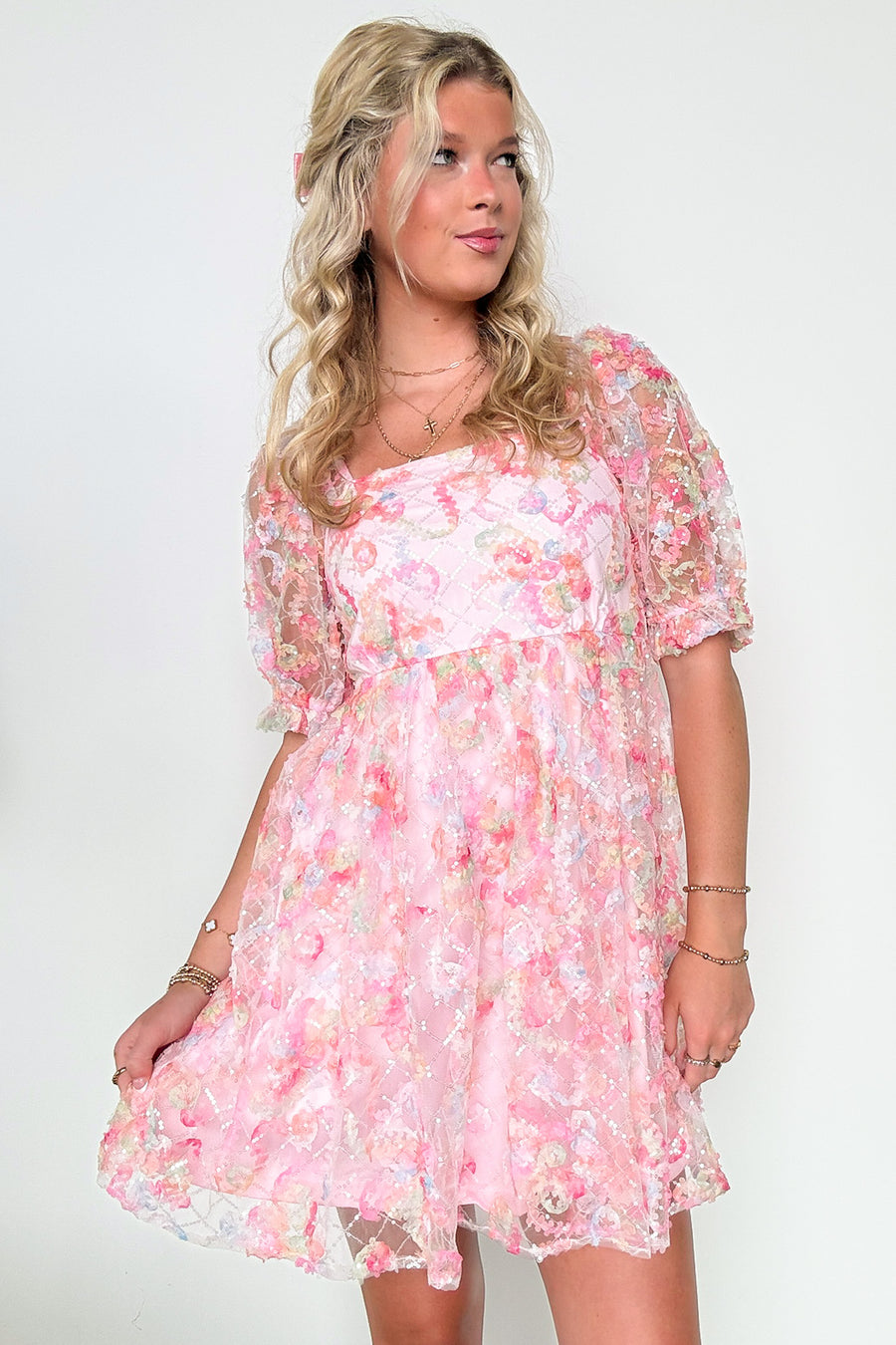  Euphoric Eloquence Multi Color Lace Puff Sleeve Dress - FINAL SALE - Madison and Mallory