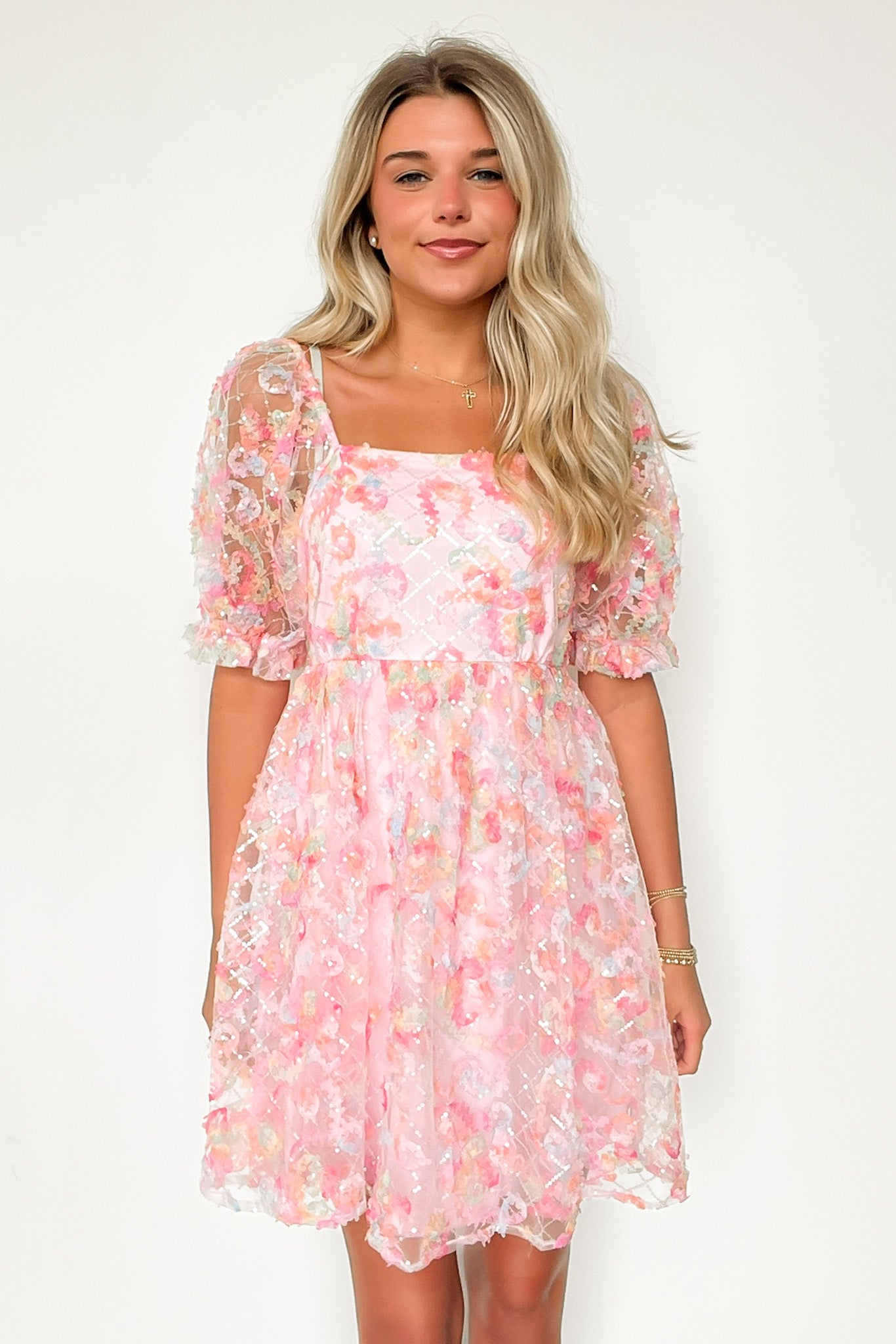  Euphoric Eloquence Multi Color Lace Puff Sleeve Dress - FINAL SALE - Madison and Mallory