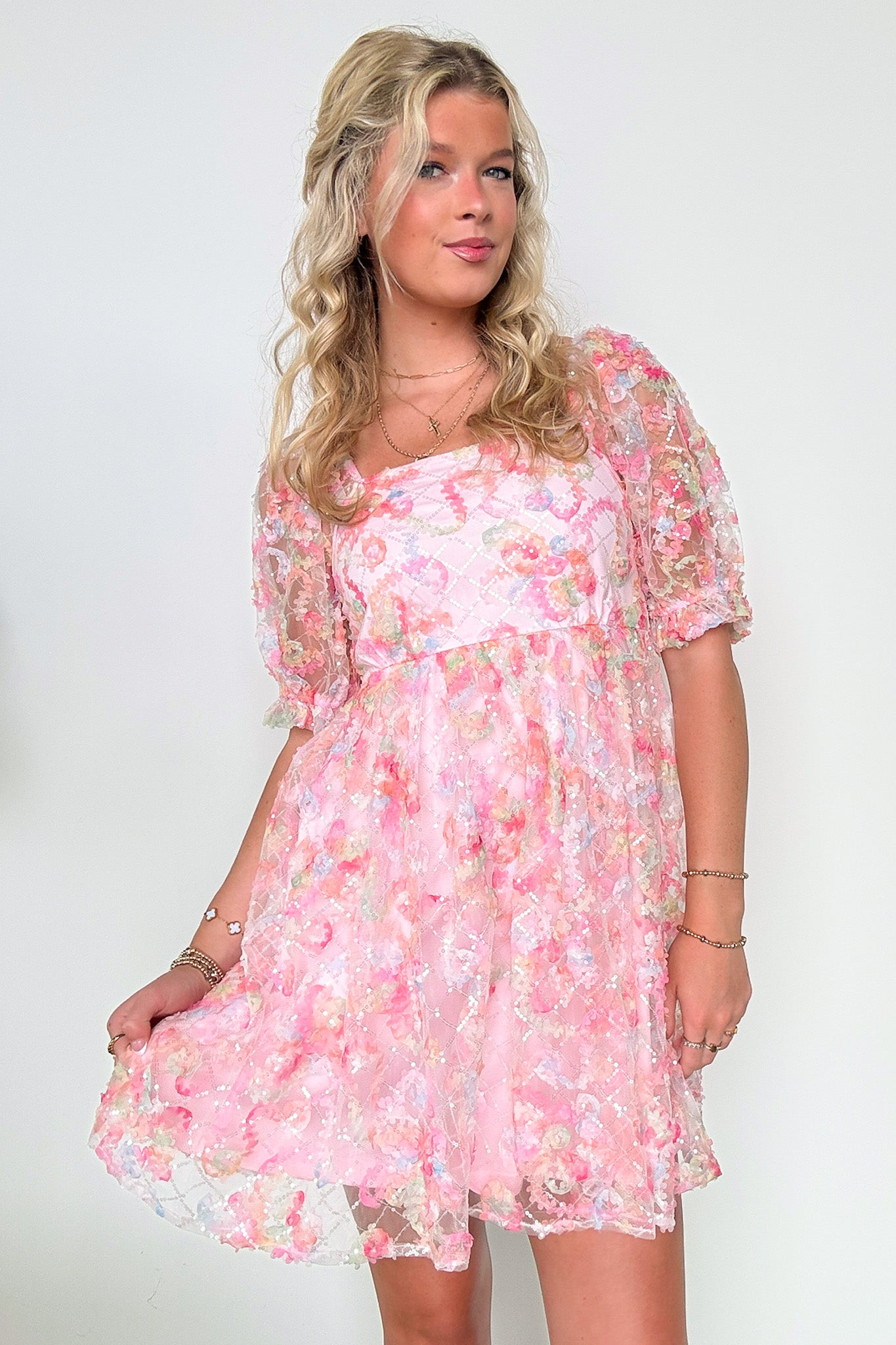  Euphoric Eloquence Multi Color Lace Puff Sleeve Dress - FINAL SALE - Madison and Mallory