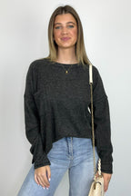 Black / S Evangelia Ribbed Brushed Knit Pocket Top - FINAL SALE - Madison and Mallory