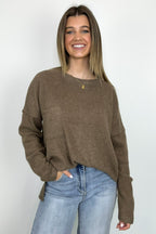 Mocha / S Evangelia Ribbed Brushed Knit Pocket Top - FINAL SALE - Madison and Mallory