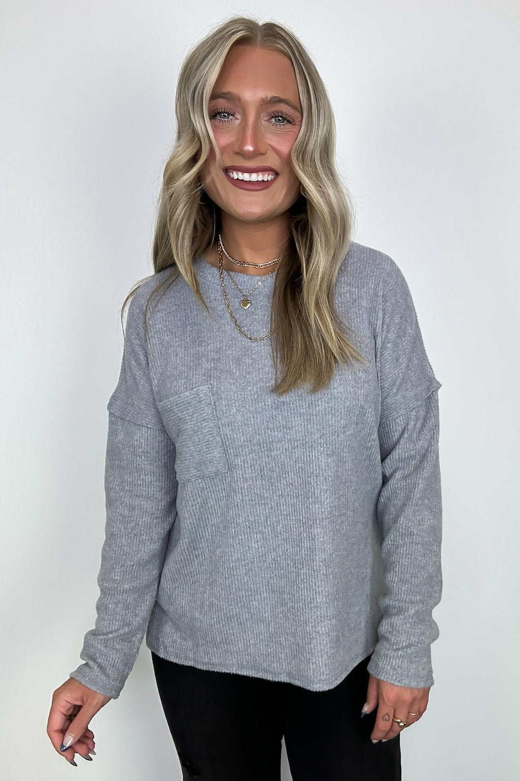 Evangelia Ribbed Brushed Knit Pocket Top - FINAL SALE - Madison and Mallory