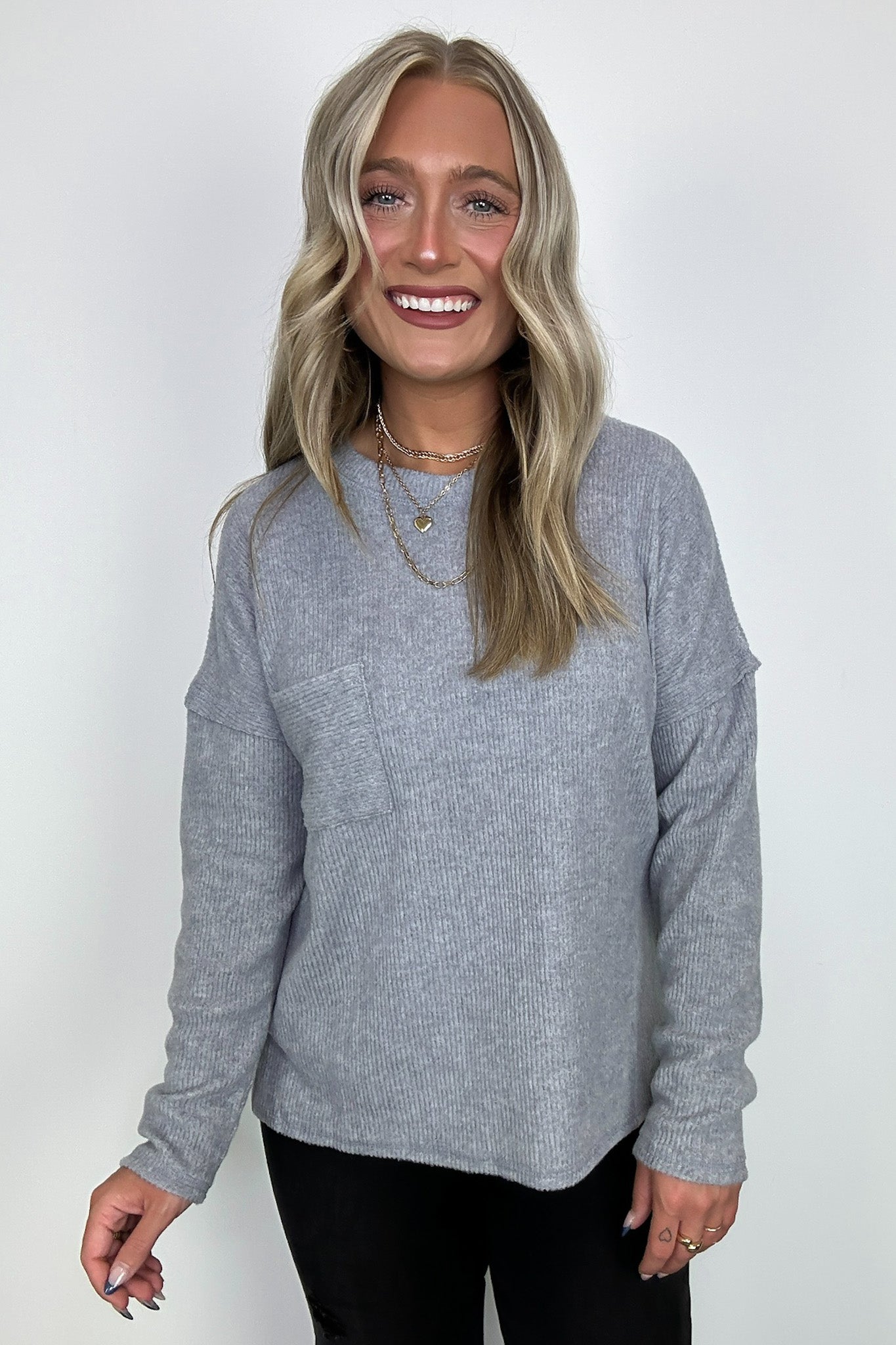 Evangelia Ribbed Brushed Knit Pocket Top - FINAL SALE - Madison and Mallory