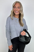 Heather Gray / S Evangelia Ribbed Brushed Knit Pocket Top - FINAL SALE - Madison and Mallory