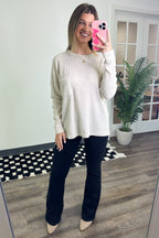 Sand Beige / S Evangelia Ribbed Brushed Knit Pocket Top - BACK IN STOCK - Madison and Mallory