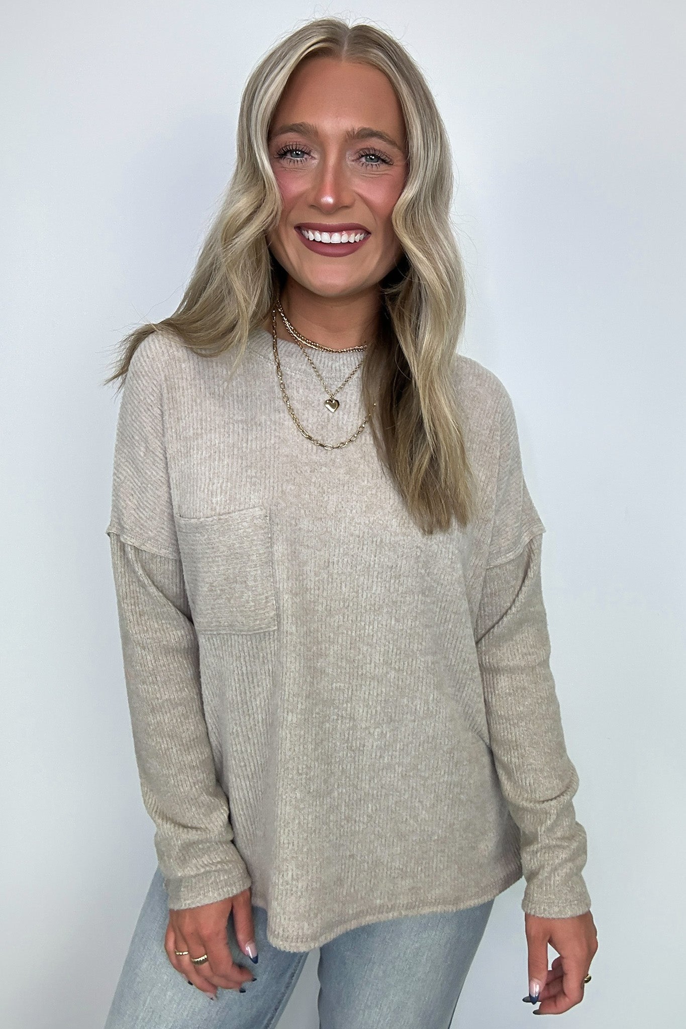 Evangelia Ribbed Brushed Knit Pocket Top - FINAL SALE - Madison and Mallory