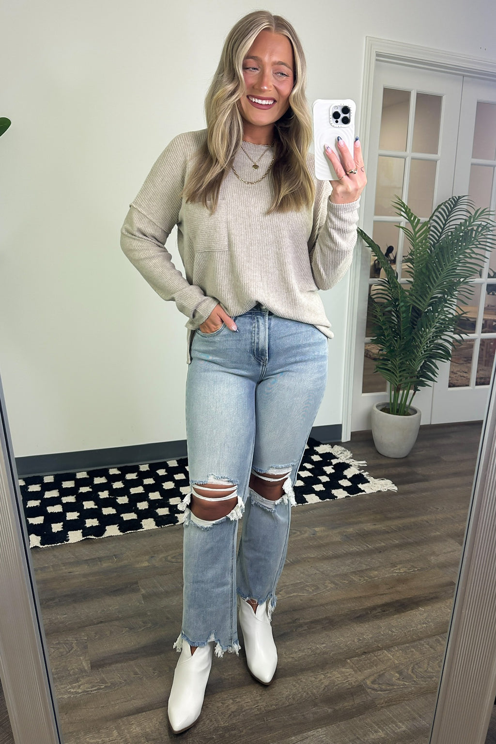 Heather Mocha / S Evangelia Ribbed Brushed Knit Pocket Top - FINAL SALE - Madison and Mallory