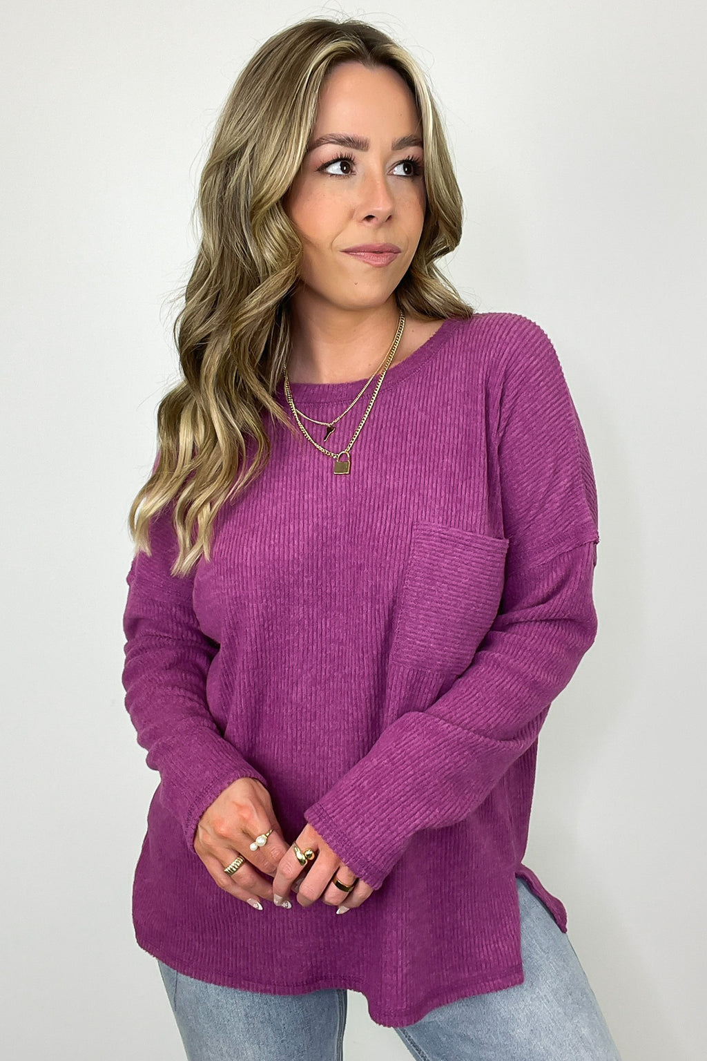 Evangelia Ribbed Brushed Knit Pocket Top - FINAL SALE - Madison and Mallory