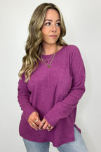 Evangelia Ribbed Brushed Knit Pocket Top - FINAL SALE - Madison and Mallory