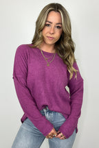 Light Plum / S Evangelia Ribbed Brushed Knit Pocket Top - FINAL SALE - Madison and Mallory