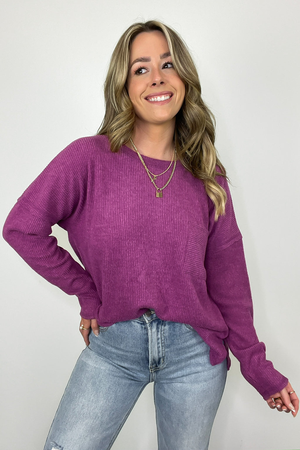 Evangelia Ribbed Brushed Knit Pocket Top - FINAL SALE - Madison and Mallory