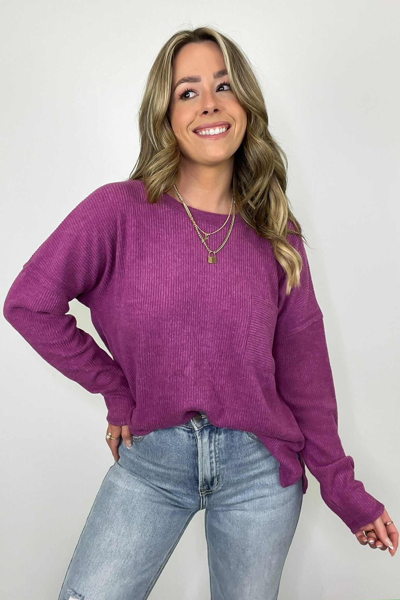 Evangelia Ribbed Brushed Knit Pocket Top - FINAL SALE - Madison and Mallory