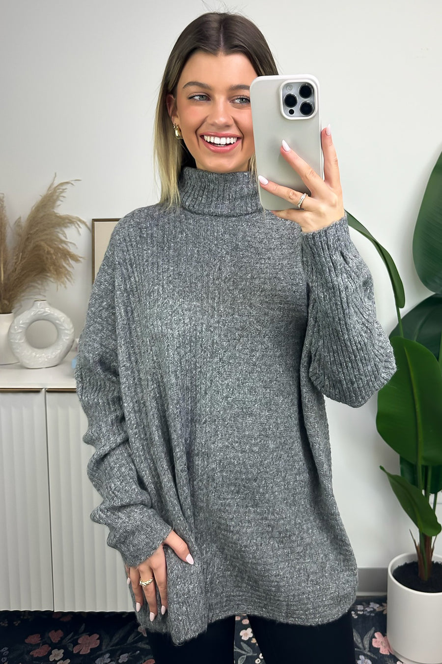 Charcoal / S Evangelie Oversized Turtleneck Brushed Knit Top - FINAL SALE - Madison and Mallory