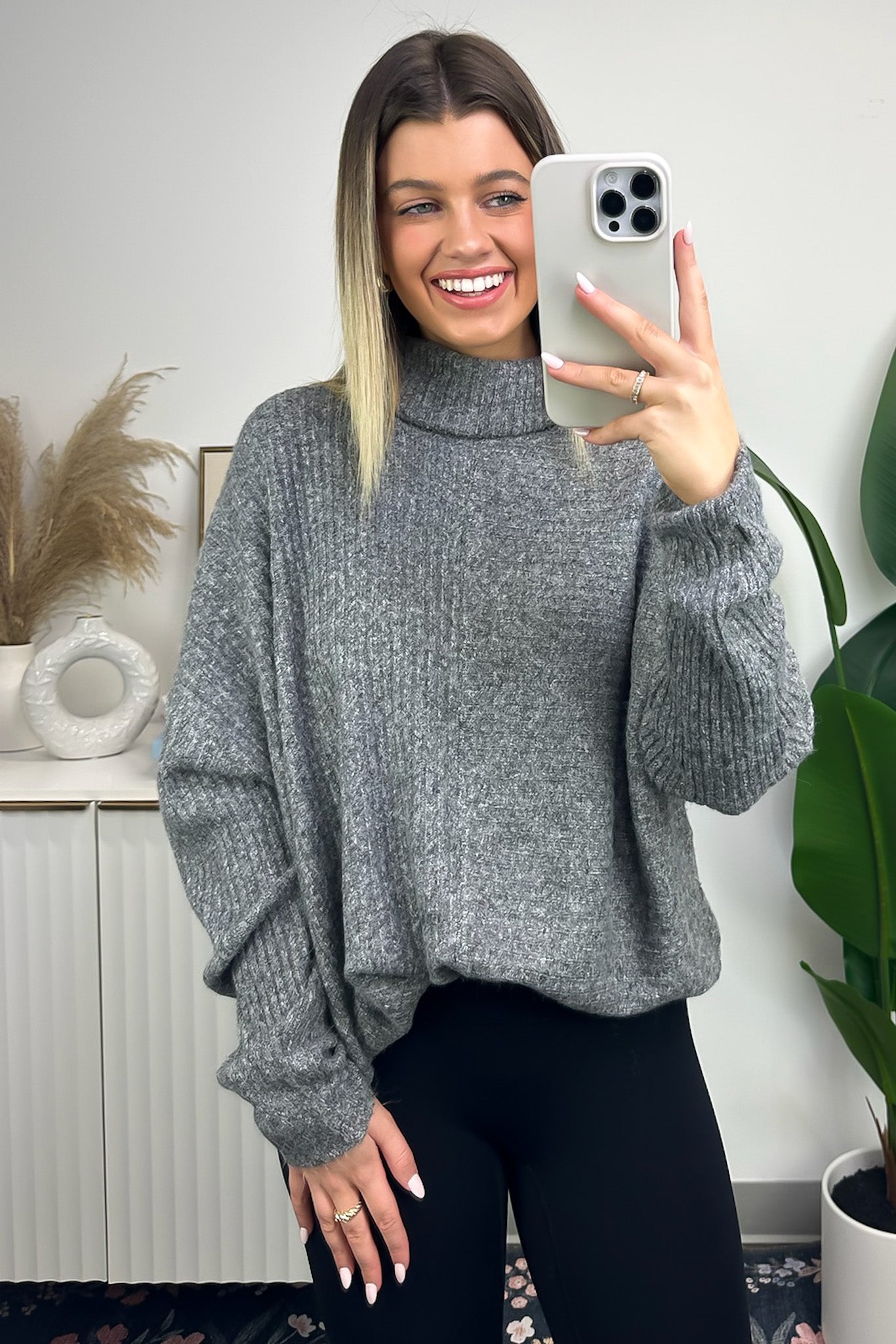  Evangelie Oversized Turtleneck Brushed Knit Top - Madison and Mallory