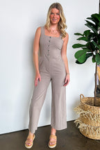 Taupe / S Eve Button Detail Jumpsuit - FINAL SALE - Madison and Mallory
