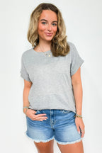 Heather Gray / S Evena Scoop Neck Short Sleeve Top - FINAL SALE - Madison and Mallory