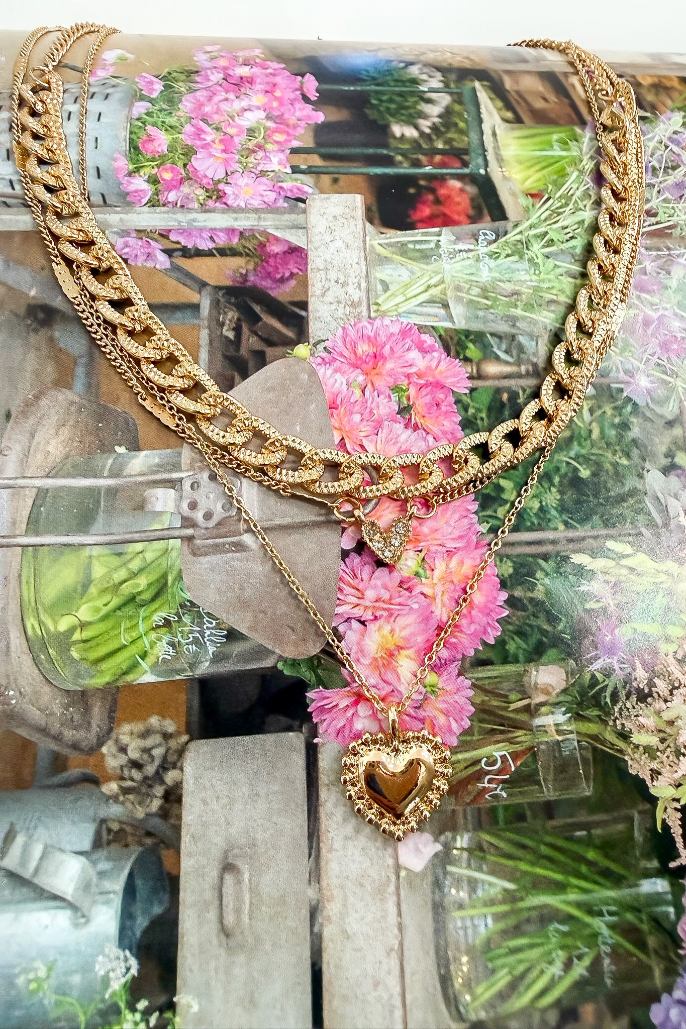 Gold Everlove Multi Layer Heart Rhinestone Necklace - Madison and Mallory