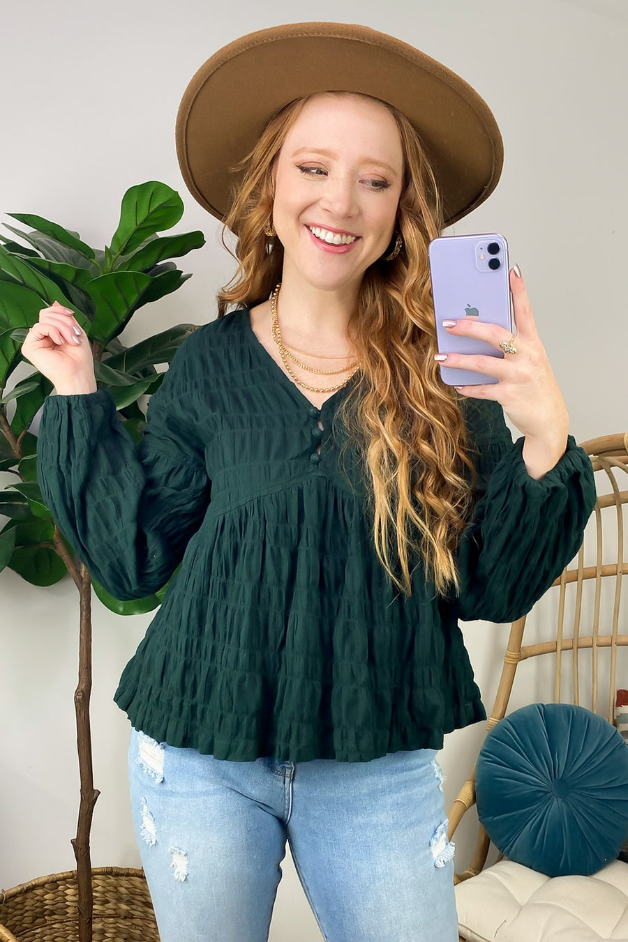 Dark Green / S Everyday Crush Button Front Flowy Babydoll Top - FINAL SALE - Madison and Mallory