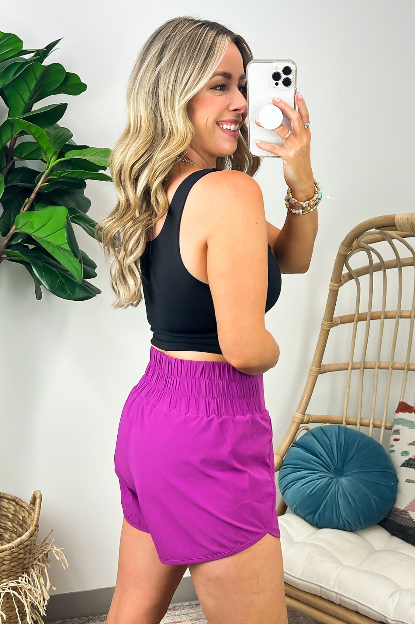  Galiot Smocked High Waist Scalloped Active Shorts - BACK IN STOCK - Madison and Mallory