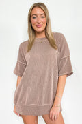 Khaki / SM Evianna Stitch Detail Short Sleeve Relaxed Top - BACK IN STOCK - Madison and Mallory