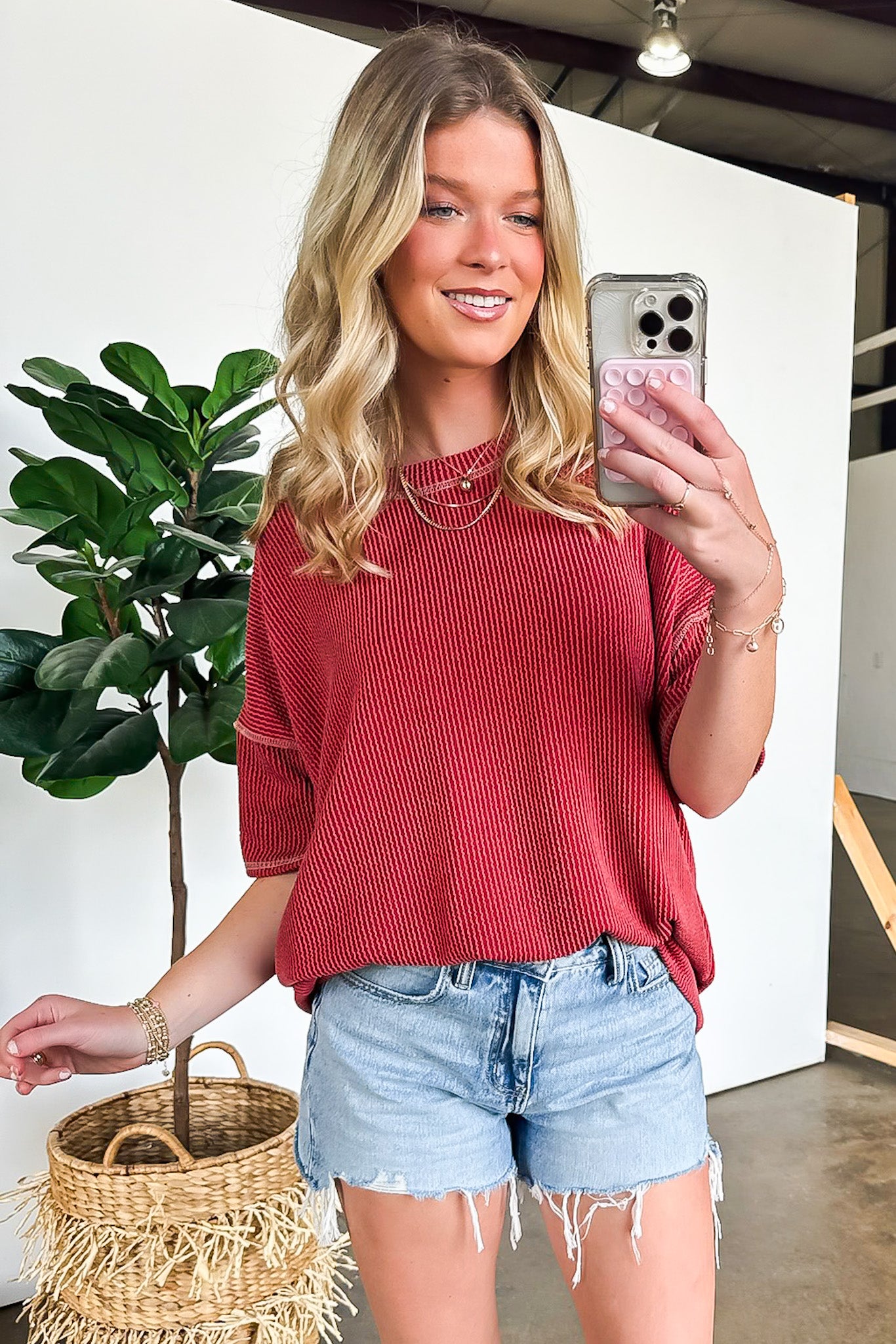 Evianna Stitch Detail Short Sleeve Relaxed Top - BACK IN STOCK - Madison and Mallory