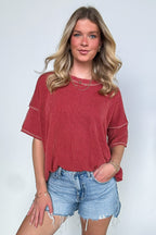 Evianna Stitch Detail Short Sleeve Relaxed Top - BACK IN STOCK - Madison and Mallory