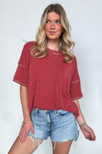 Rust / SM Evianna Stitch Detail Short Sleeve Relaxed Top - Madison and Mallory