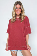 Evianna Stitch Detail Short Sleeve Relaxed Top - BACK IN STOCK - Madison and Mallory