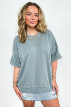 Slate Gray / SM Evianna Stitch Detail Short Sleeve Relaxed Top - Madison and Mallory