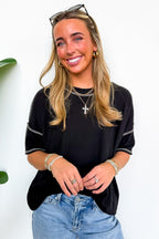 Evianna Stitch Detail Short Sleeve Relaxed Top - BACK IN STOCK - Madison and Mallory