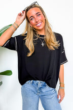 Evianna Stitch Detail Short Sleeve Relaxed Top - BACK IN STOCK
