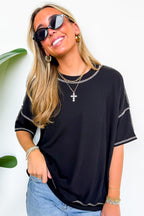 Evianna Stitch Detail Short Sleeve Relaxed Top - BACK IN STOCK - Madison and Mallory