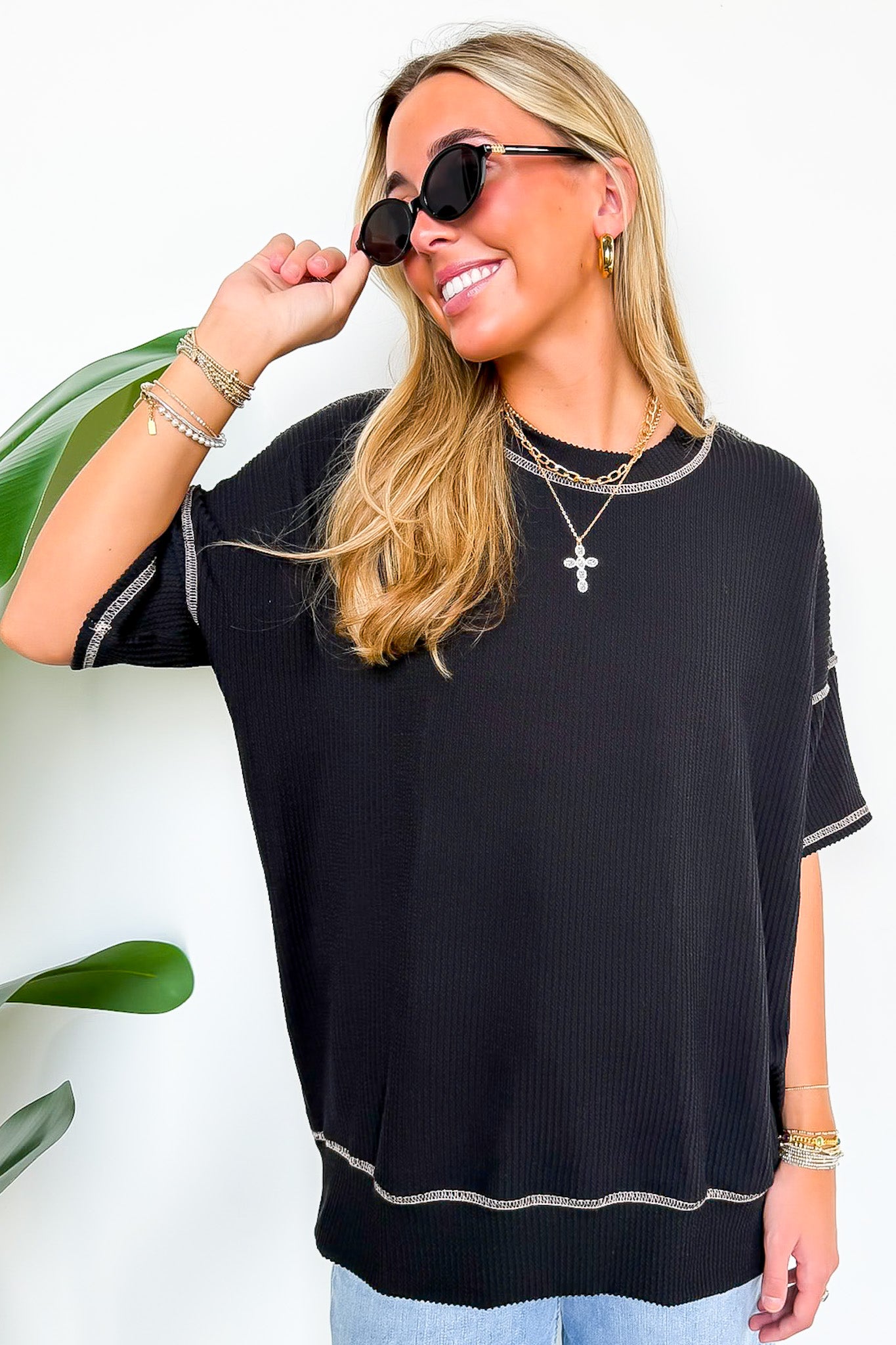 Evianna Stitch Detail Short Sleeve Relaxed Top - BACK IN STOCK
