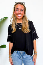 Evianna Stitch Detail Short Sleeve Relaxed Top - BACK IN STOCK