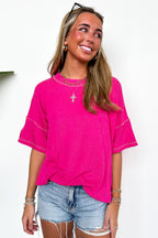 Evianna Stitch Detail Short Sleeve Relaxed Top - BACK IN STOCK - Madison and Mallory