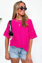 Fuchsia / SM Evianna Stitch Detail Short Sleeve Relaxed Top - Madison and Mallory
