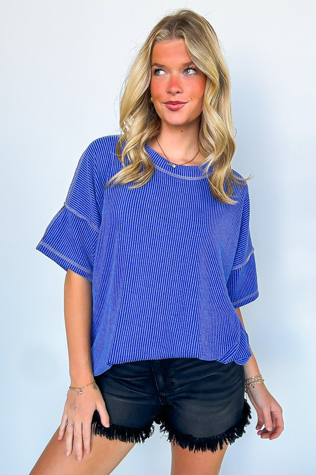 Evianna Stitch Detail Short Sleeve Relaxed Top - BACK IN STOCK - Madison and Mallory