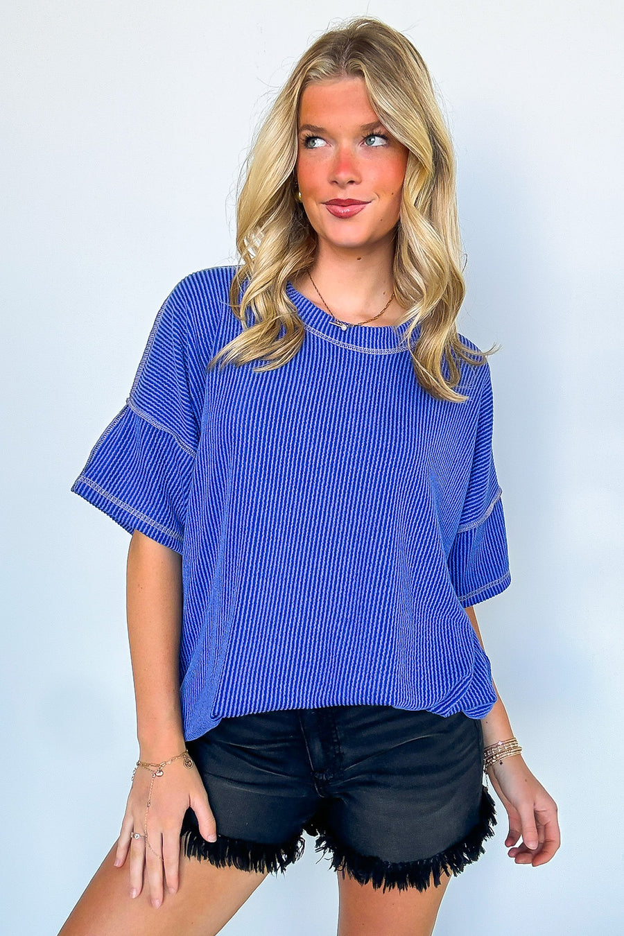 Evianna Stitch Detail Short Sleeve Relaxed Top - Madison and Mallory