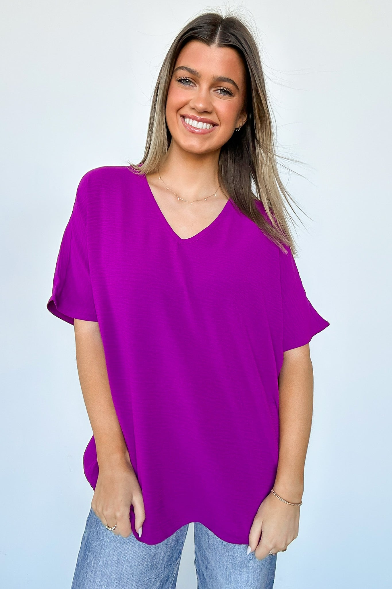 Light Plum / S Evlynn V-Neck Short Sleeve Top - BACK IN STOCK - Madison and Mallory