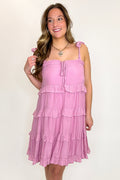 Dusty Pink / S Exceptional Delight Ruffle Tiered Tie Strap Dress - Madison and Mallory